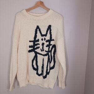 Aelfric Eden Oversized Cat Graphic Sweater Womens S Kawaii Cozy Novelty Knit